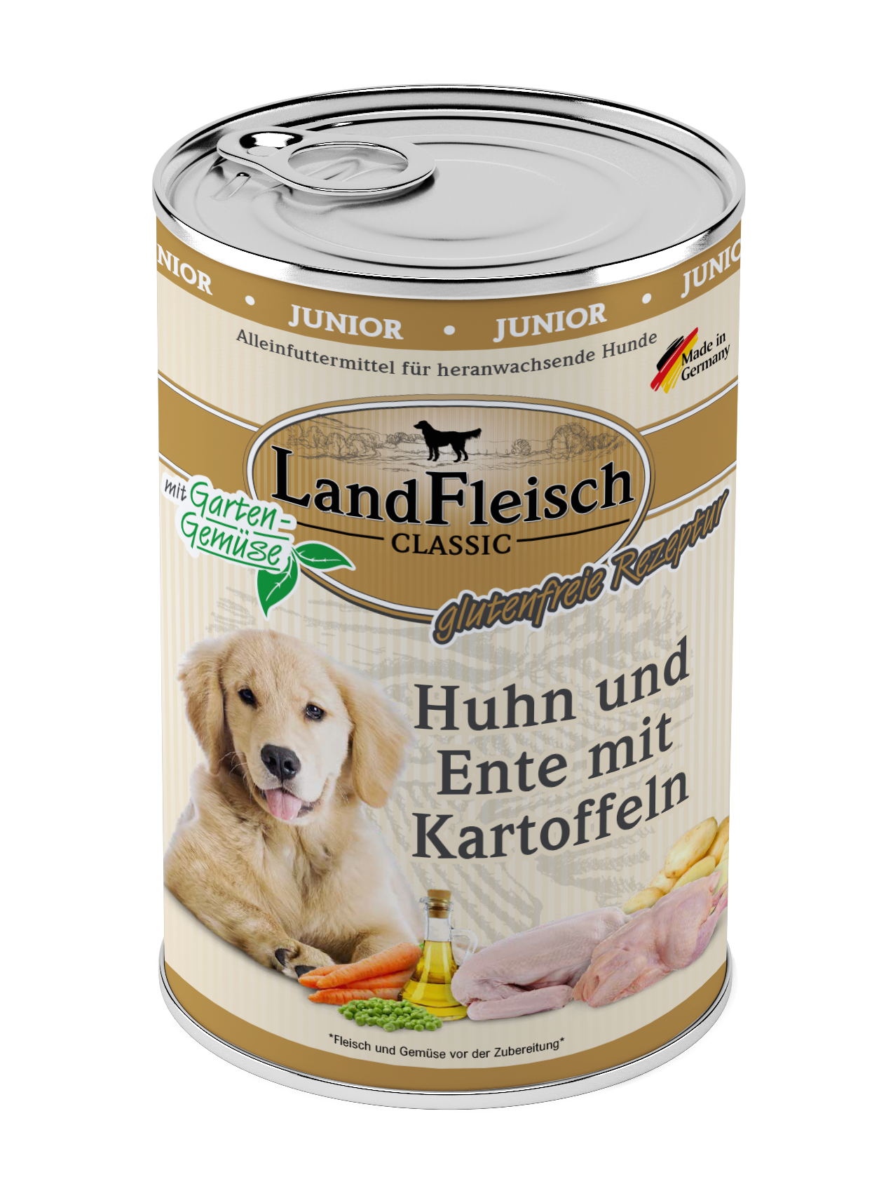 LandFleisch Dog Classic Junior Huhn,Ente+Kart 400gD-Alleinfuttermittel-Fresspack.de