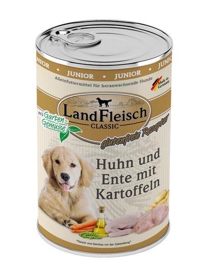 LandFleisch Dog Classic Junior Huhn,Ente+Kart 400gD-Alleinfuttermittel-Fresspack.de