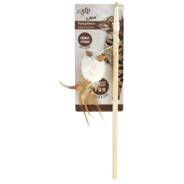 All for Paws Katzenangel mit Lammfell Maus und Federn-Katzenspielangeln & Co-Fresspack.de