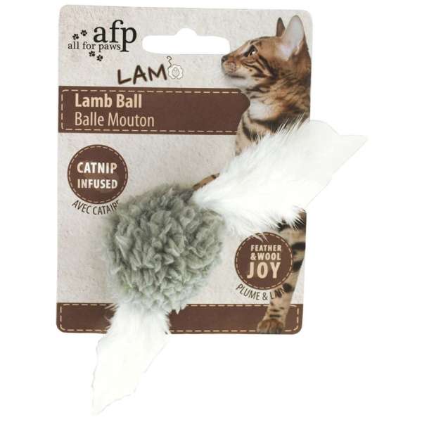 All for Paws Lammfellball mit Vogelsound-Catnip- & Baldrian-Spielzeug-Fresspack.de