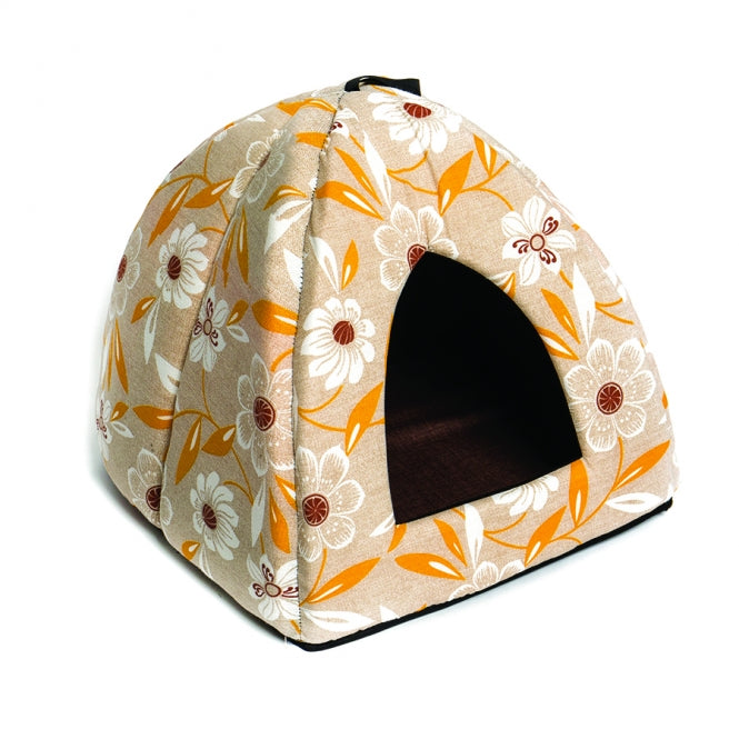 CARBONE Katzenhöhle Pyramide - Blumen-gelb-Katzenkissen-Fresspack.de