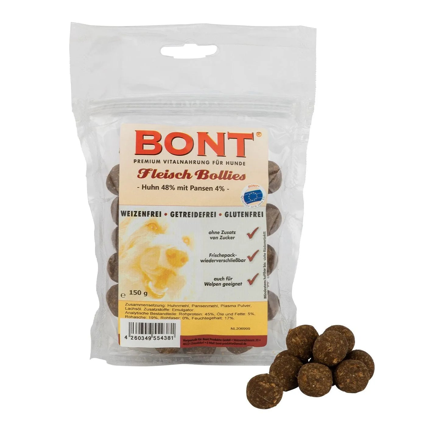 Fleisch-Bollies Huhn+Pansen 150g-Ergänzungsfuttermittel-Fresspack.de