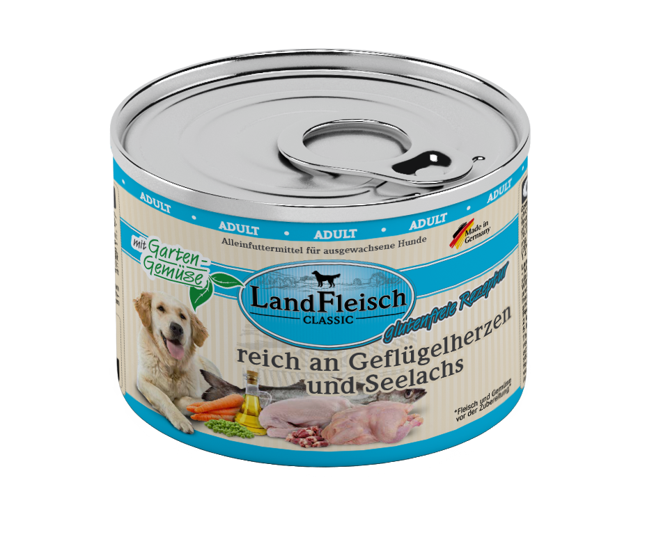 LandFleisch Dog Classic Geflügelherz+Seelachs 195gD-Alleinfuttermittel-Fresspack.de