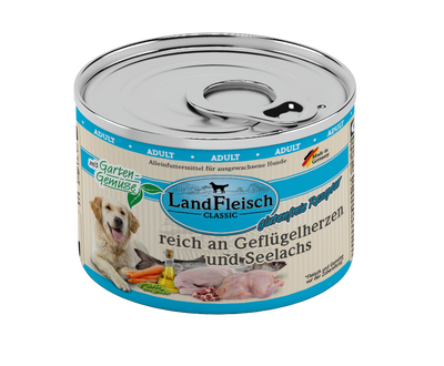 LandFleisch Dog Classic Geflügelherz+Seelachs 195gD-Alleinfuttermittel-Fresspack.de