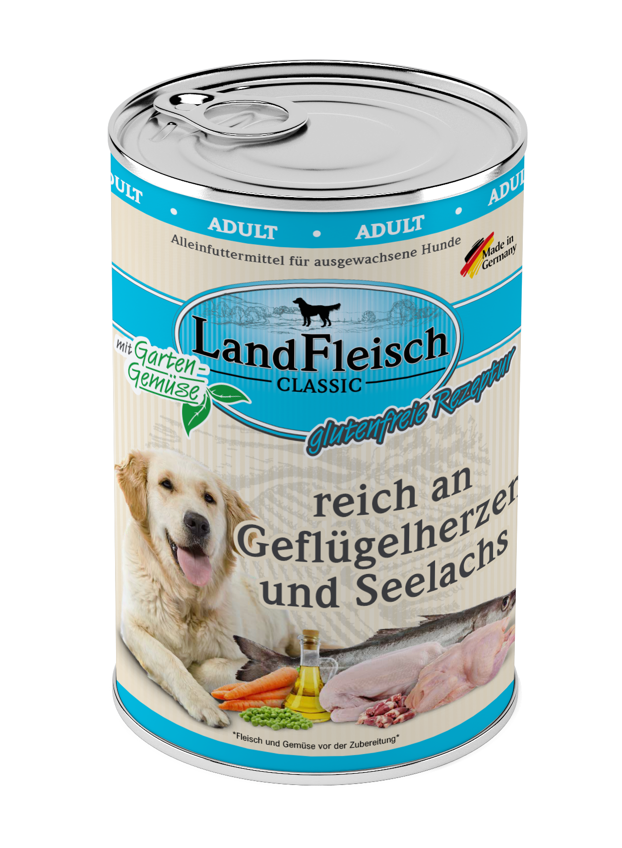 LandFleisch Dog Classic Geflügelherz+Seelachs 400gD-Alleinfuttermittel-Fresspack.de