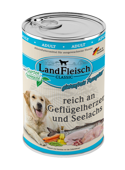 LandFleisch Dog Classic Geflügelherz+Seelachs 400gD-Alleinfuttermittel-Fresspack.de